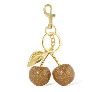 Gold Vintage Cherry Keychain Purse Charm Chunky Bold Aesthetic
